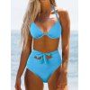 Tummy Control Bikini Swimsuit Bright Color Ruched Underwire Push Up Tied Cut Out Summer Beach Halter Swimwear - BLUE M