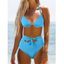 Tummy Control Bikini Swimsuit Bright Color Ruched Underwire Push Up Tied Cut Out Summer Beach Halter Swimwear - BLUE L