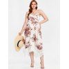 Robe Mouchoir Mi-Longue à Imprimé Fleurie Panneau en Dentelle de Grande Taille - Blanc S | US 8