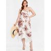 Plus Size Floral Print Lace Panel Midi Handkerchief Dress - WHITE 2X | US 18-20
