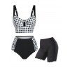Gingham Push Up Ruched High Rise Tankini Swimsuit And Scalloped High Rise Swim Bottom Set - BLACK S