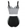 Gingham Push Up Ruched High Rise Tankini Swimsuit And Scalloped High Rise Swim Bottom Set - BLACK S