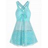 Modest Sheer Swimsuit Laser Cut Out Solid Color Cinched Dual Strap Boyshorts Tankini Swimwear - GREEN 2XL