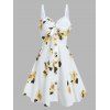 Mini Robe de Soirée d'Eté à Imprimé Fleurie à Volants avec Nœud Papillon de Vacances - Blanc M