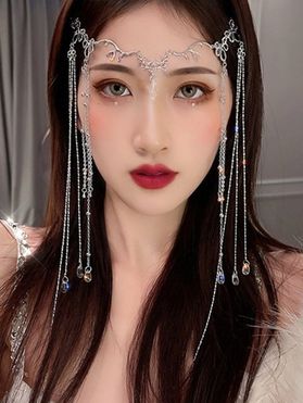 Tassel Headband Sliver Droplet-shaped Artificial Crystal Hollow Out Vintage Hair Accessory