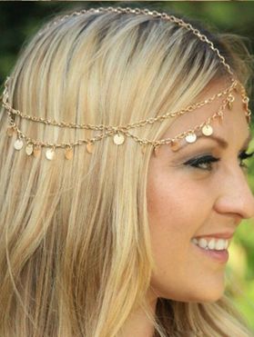 Vintage Head Chains Round Coins Tassel Alloy Layered Chain Headband
