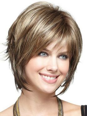 Short Straight Wig Side Bang Highlight Heat Resistant Synthetic Wig