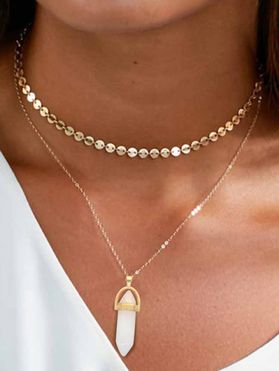 Tiny Round Coin Shape Layered Pendant Alloy Chain Necklace
