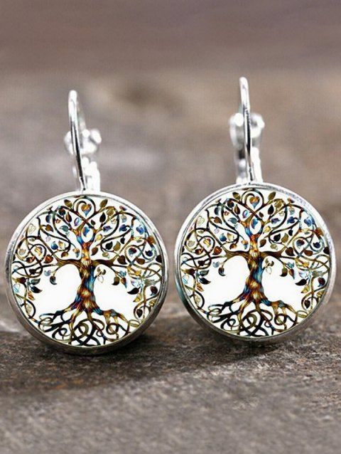 Boucles D'Oreilles Pendantes Motif Rond et Arbre de Vie Style Vintage