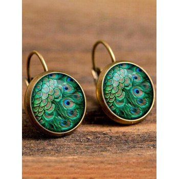 

Vintage Earrings Round Neck Peacock Pattern Hoop Earrings Metal Drop Earrings, Green