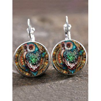 

Vintage Earrings Owl Pattern Round Neck Hoop Earrings Metal Drop Earrings, Multicolor