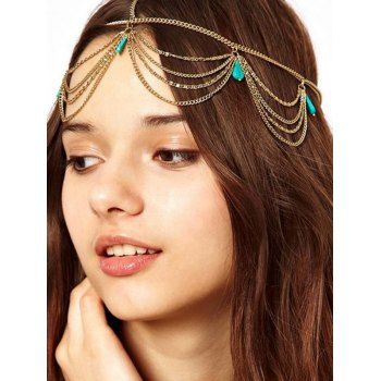 Fashion Women's Hair Accessories Bohemian Headband Droplet-shaped Faux Turquoise Chains Ethnic Hair Accessory Golden