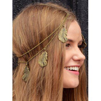 Vintage Head Chains Leaf Shaped Tassel Layered Alloy Chain Headband