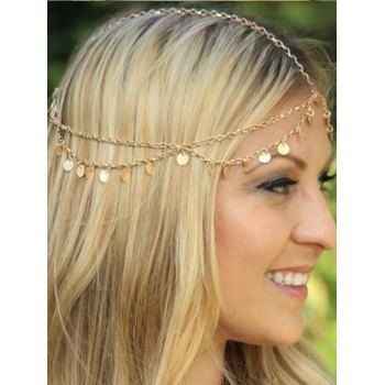 Fashion Women's Hair Accessories Vintage Head Chains Round Coins Tassel Alloy Layered Chain Headband Golden