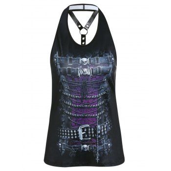 

Gothic Tank Top Belt Skull Bat 3D Printed Tank Top O Ring Summer Top, Black