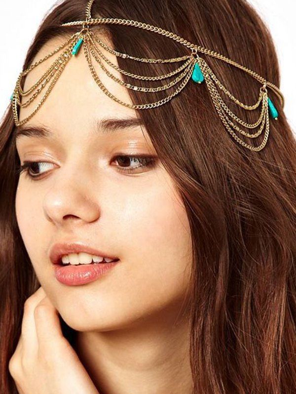 Bandeau pour Cheveux en Forme de Diamants Fantaisies Style Ethnique Bohémien - d'or 