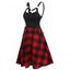 Gothic Dress Plaid Print Dress Corset Style Lace Up Dress O Ring Backless A Line Dress - DEEP RED XXXL