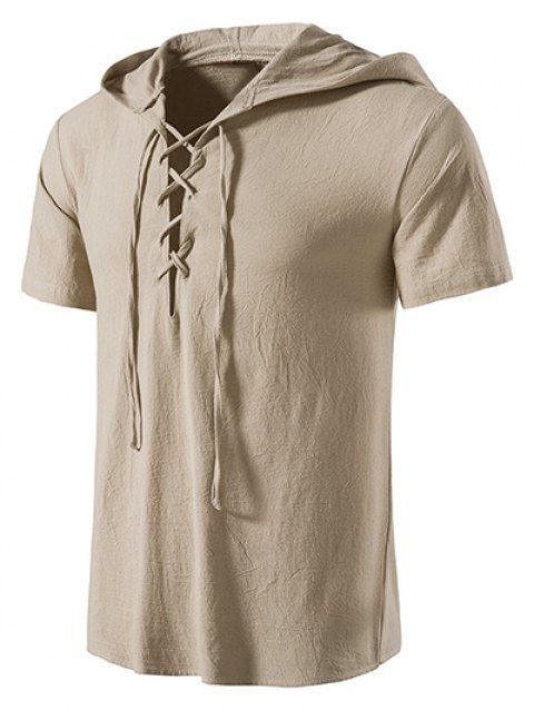 Casual T Shirt Hooded Solid Color Lace Up Short Sleeve Summer T Shirt