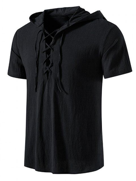 Casual T Shirt Hooded Solid Color Lace Up Short Sleeve Summer T Shirt