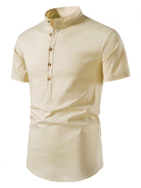 Summer Shirt Solid Color Stand Collar Short Sleeve Button-up Casual Shirt