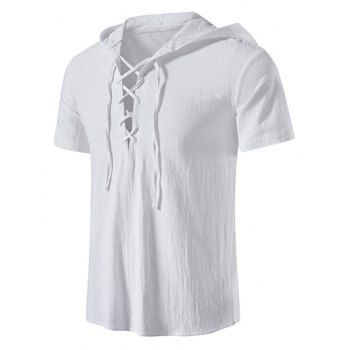 

Casual T Shirt Hooded Solid Color Lace Up Short Sleeve Summer T Shirt, White