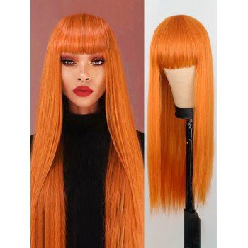 

Straight Long Wig Solid Color Full Bangs Trendy Heat Resistance Synthetic Hair, Dark orange