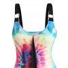 Plus Size & Curve Colorful Tie Dye Asymmetric Tank Top And American Flag Print Casual Capri Jeggings Summer Outfit - multicolor L