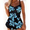 Modest Tankini Swimsuit Printed Floral Pattern Padded Cut Out Straps Summer Beach Swimwear