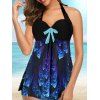 Tummy Control Modest Swimsuit 3D Print Beach Tankini Swimwear Set Halter Bowknot Padded Bathing Suit