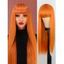 Perruque de Cheveux Synthétique Branchée Longue Droite en Couleur Unie à Pleine Frange - Orange Foncé 