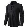 Casual Shirt Solid Color Lace Up Long Sleeve Turn Down Collar Shirt - CADETBLUE XXL