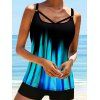 Modest Tankini Swimsuit Ombre Printed Lattice Straps Boyshorts Padded Summer Beach Swimwear - GREEN 3XL