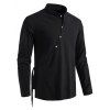 Vintage Shirt Solid Color Slit Stand Collar Long Sleeve Side Button Casual Shirt - BLACK XXL