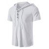T-shirt à Capuche D'Eté Décontracté en Couleur Unie à Manches Courtes à Lacets - Blanc XXL