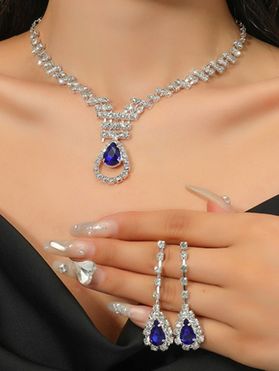 Waterdrop Shape Rhinestone Artificial Diamond Pendant Necklace And Drop Earrings Set