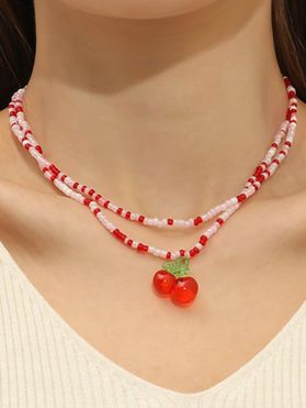 Cherry Pattern Contrast Beads Layered Choker Necklace