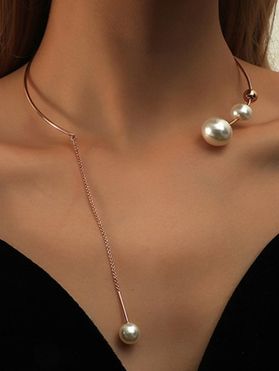 Artificial Pearl Chain Pendant Alloy Cuff Choker Necklace