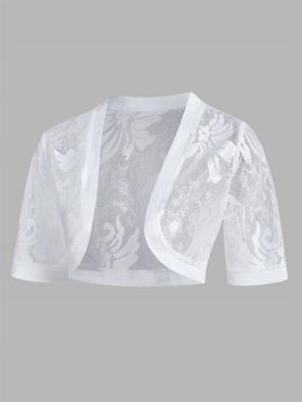 T-shirt d'Eté Kimono Court Floral en Dentelle Transparente à Manches 1 / 2