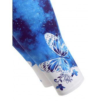 Plus Size Casual Capri Leggings Coloblock Butterfly Galaxy Print Elastic Waist Summer Leggings