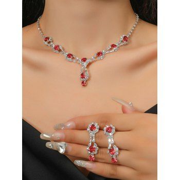 Rhinestone Artificial Crystal Floral Teardrop Shape Chain Necklace And Drop Earrings Set