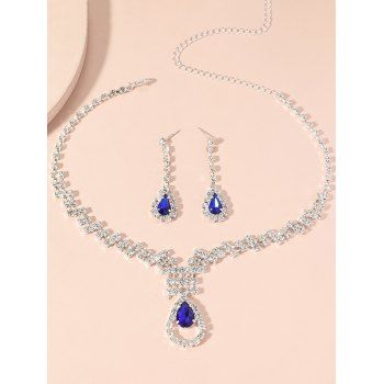 Waterdrop Shape Rhinestone Artificial Diamond Pendant Necklace And Drop Earrings Set