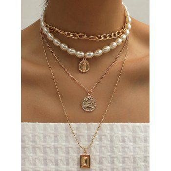 

Bohemian Layered Artificial Pearl Metal Pendants Baroque Chain Necklace, Golden