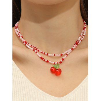 

Cherry Pattern Contrast Beads Layered Choker Necklace, Multicolor