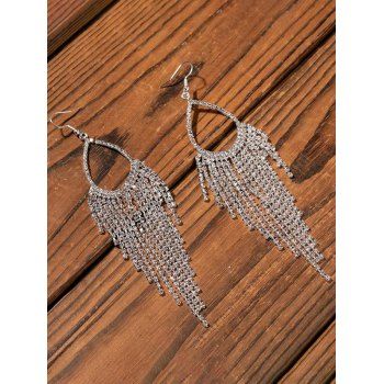 

Sparkly Artificial Diamond Tassel Waterdrop Shape Hook Drop Earrings, Silver