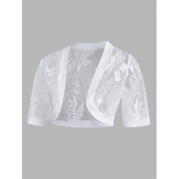 

Summer Sheer Cropped Kimono Floral Lace Half Sleeve Collarless Trendy Top, White