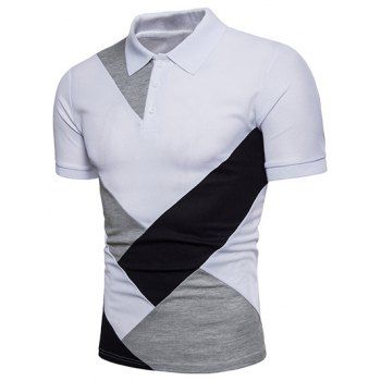 

Casual T Shirt Contrast Colorblock Half Button Turn Down Collar Short Sleeve Summer Tee, White