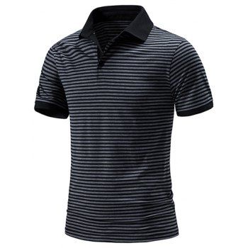 

Casual T Shirt Striped Print Half Button Short Sleeve Turn Down Collar Trendy Summer Tee, Dark gray