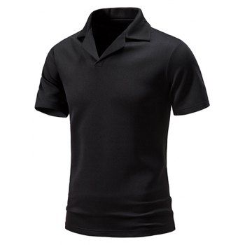

Casual T Shirt Solid Color Notched Neck Short Sleeve Minimalist Summer Tee, Black