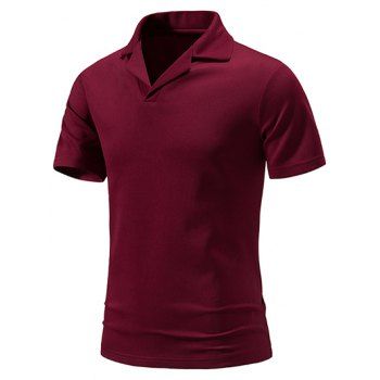 

Casual T Shirt Solid Color Notched Neck Short Sleeve Minimalist Summer Tee, Red wine