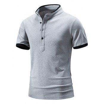 

Casual T Shirt Colorblock Half Button Stand Collar Short Sleeve Summer Tee, Light gray
